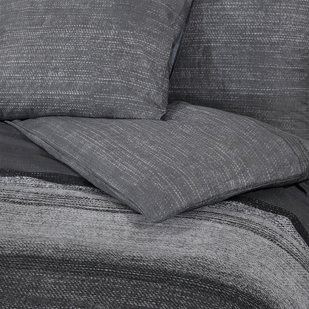 Ensemble De Housse De Couette Gris Foncé 135X200 Cm Coton Gris Foncé Et Noir