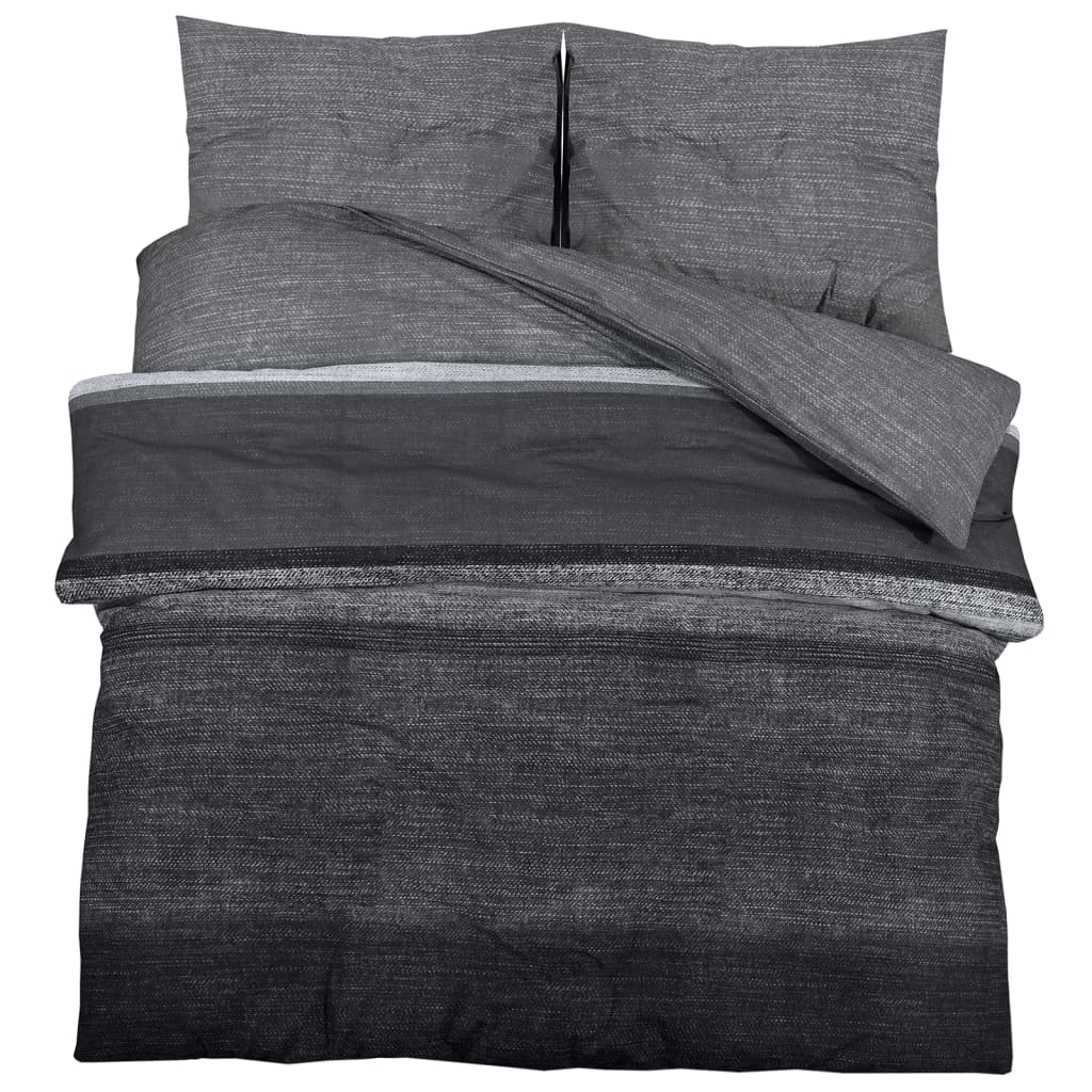 Ensemble De Housse De Couette Gris Foncé 200X200 Cm Coton Gris Foncé Et Noir
