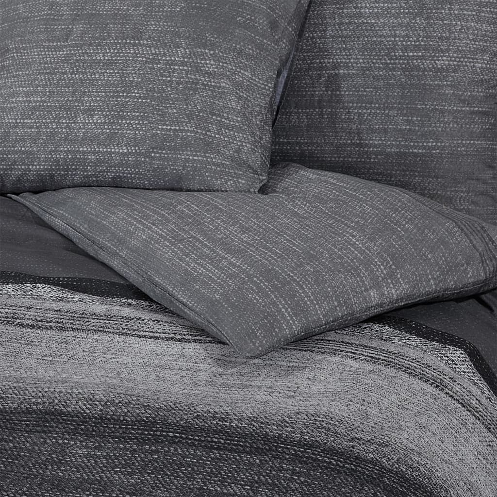 Ensemble De Housse De Couette Gris Foncé 200X200 Cm Coton Gris Foncé Et Noir