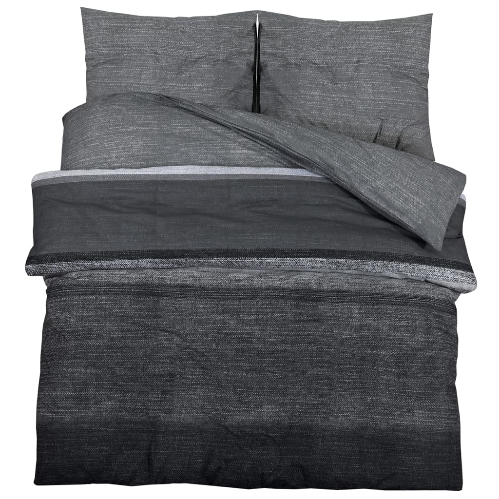 Ensemble De Housse De Couette Gris Foncé 140X200 Cm Coton Gris Foncé Et Noir