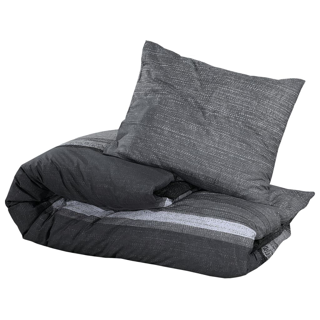 Ensemble De Housse De Couette Gris Foncé 140X200 Cm Coton Gris Foncé Et Noir