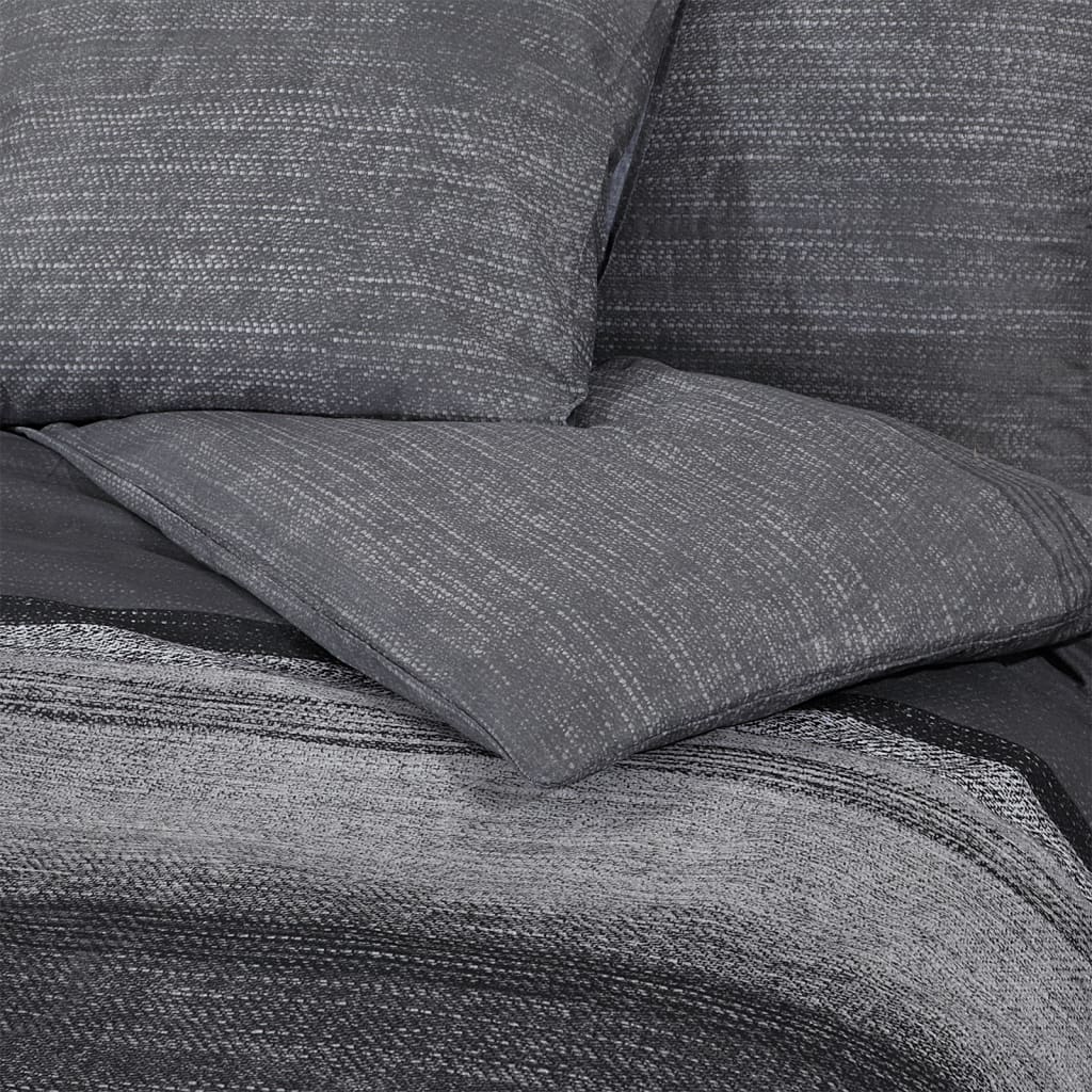 Ensemble De Housse De Couette Gris Foncé 140X200 Cm Coton Gris Foncé Et Noir