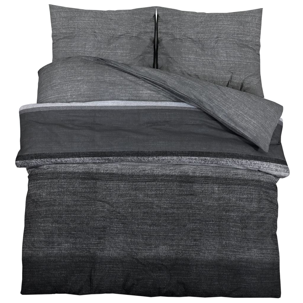 Ensemble De Housse De Couette Gris Foncé 225X220 Cm Coton Gris Foncé Et Noir
