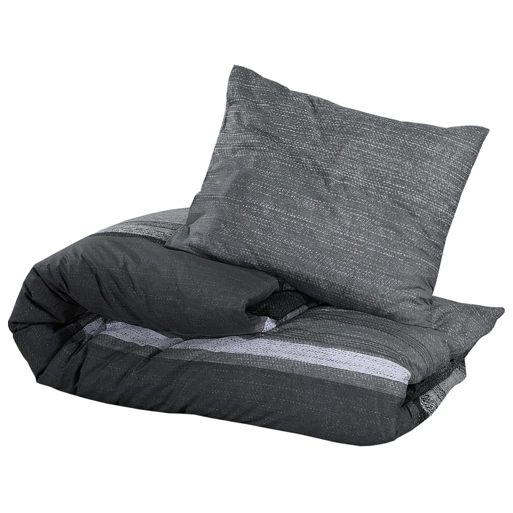 Ensemble De Housse De Couette Gris Foncé 225X220 Cm Coton Gris Foncé Et Noir