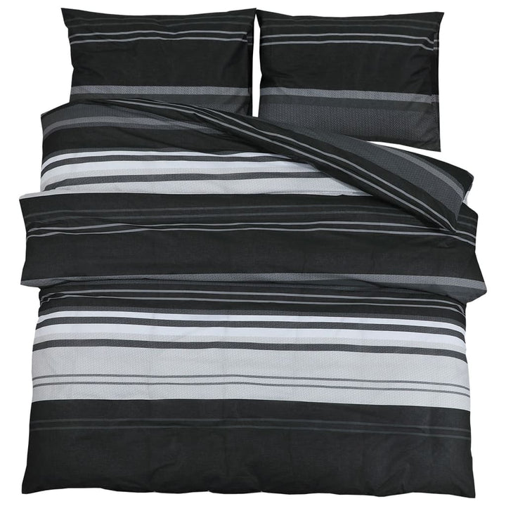 Ensemble De Housse De Couette Noir Et Blanc 140X200 Cm Coton Rayures Noires