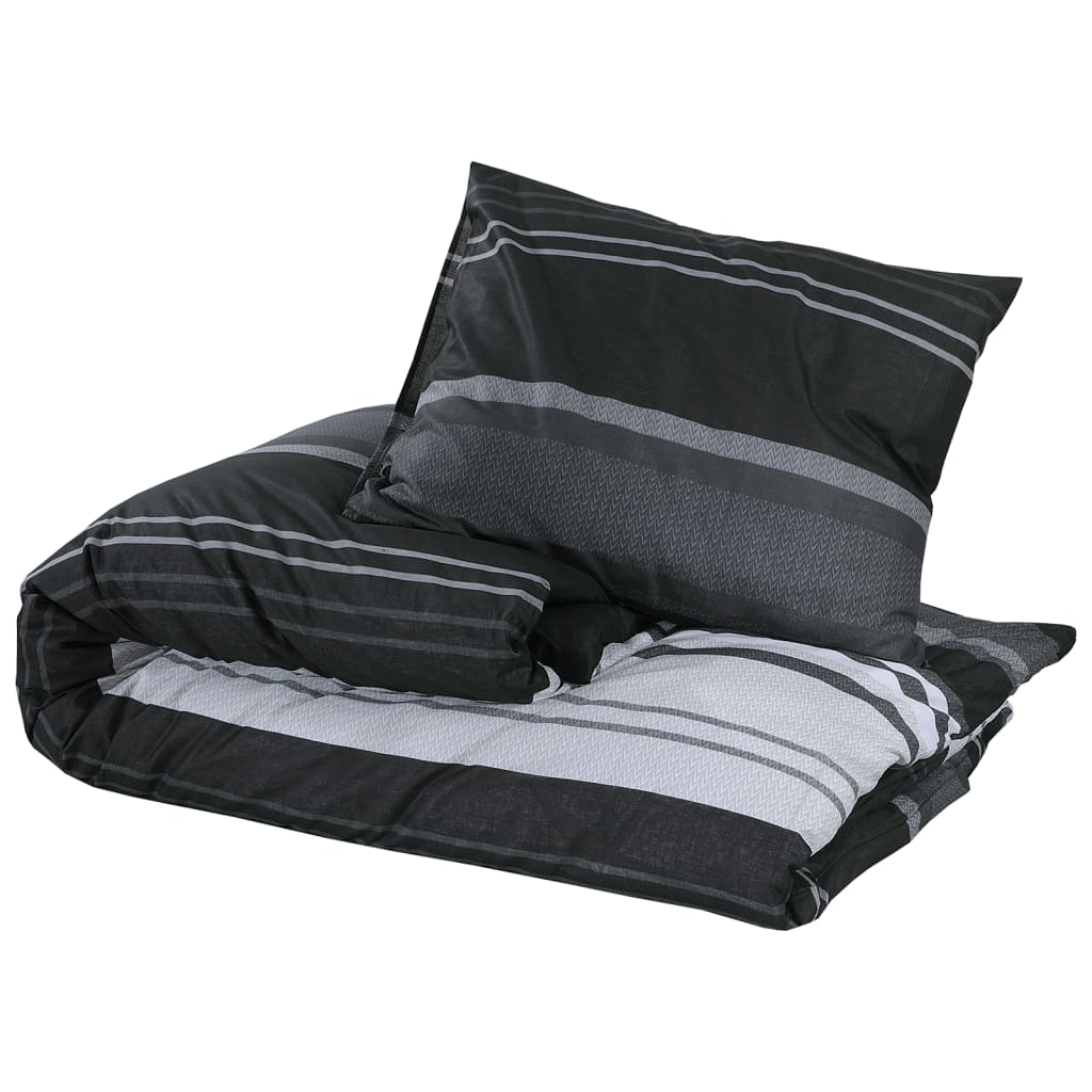 Ensemble De Housse De Couette Noir Et Blanc 140X200 Cm Coton Rayures Noires