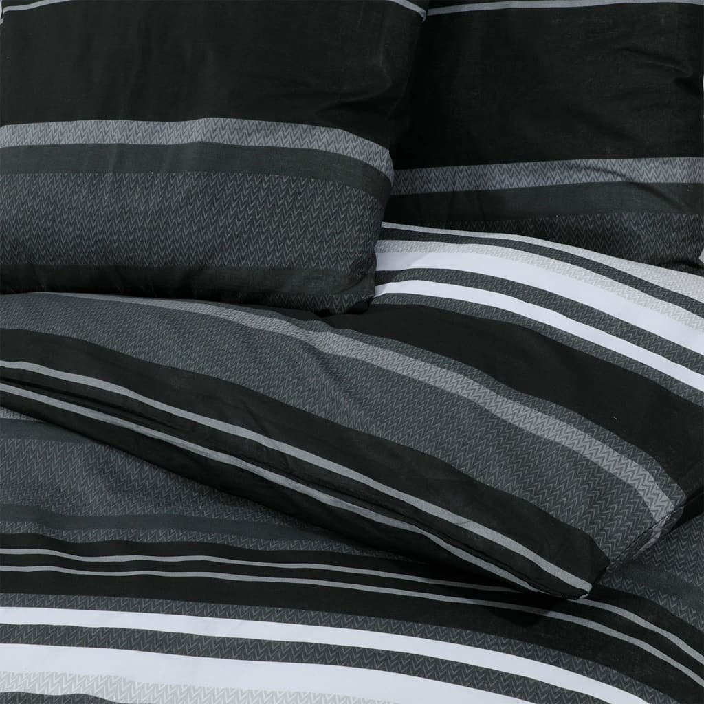 Ensemble De Housse De Couette Noir Et Blanc 140X200 Cm Coton Rayures Noires