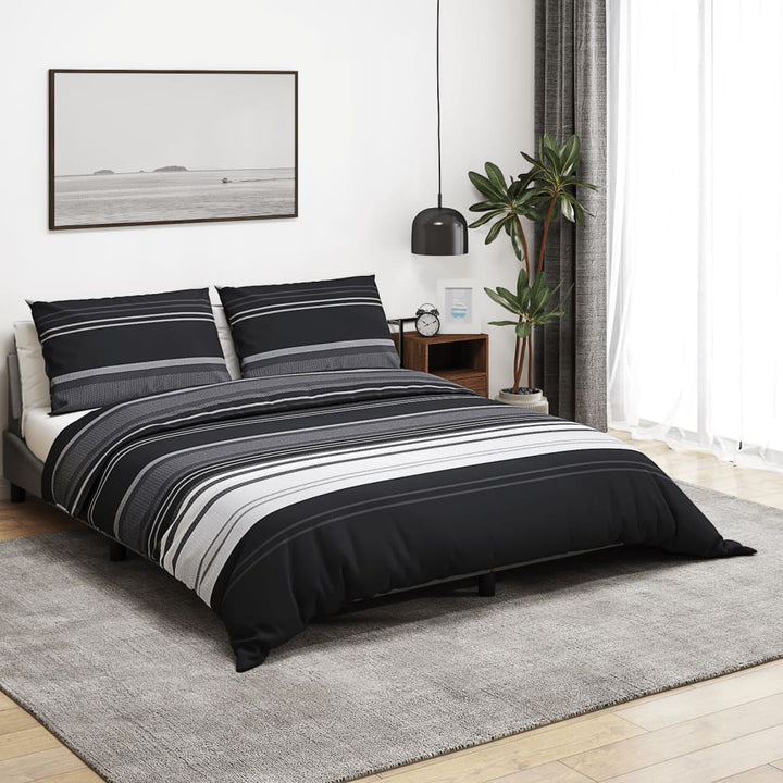 Ensemble De Housse De Couette Noir Et Blanc 140X200 Cm Coton Rayures Noires