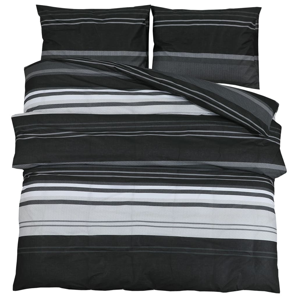 Ensemble De Housse De Couette Noir Et Blanc 135X200 Cm Coton Rayures Noires
