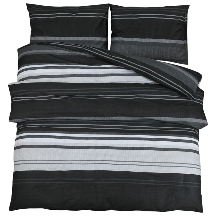 Ensemble De Housse De Couette Noir Et Blanc 135X200 Cm Coton Rayures Noires