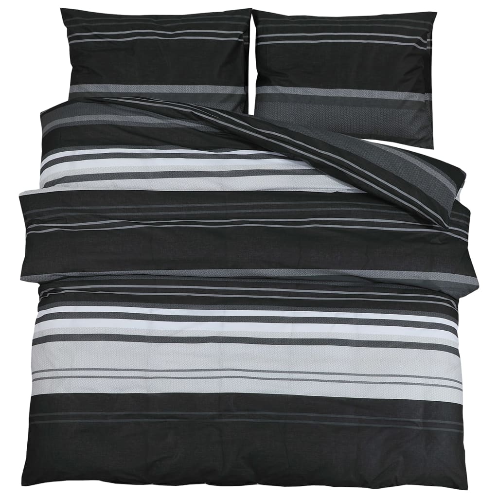 Ensemble De Housse De Couette Noir Et Blanc 200X200 Cm Coton Rayures Noires
