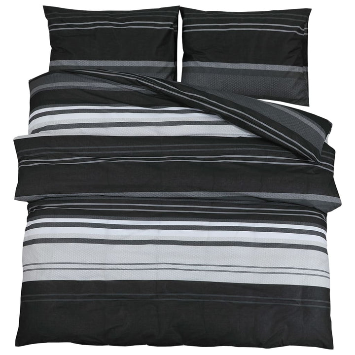 Ensemble De Housse De Couette Noir Et Blanc 200X200 Cm Coton Rayures Noires