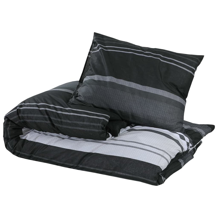 Ensemble De Housse De Couette Noir Et Blanc 200X200 Cm Coton Rayures Noires