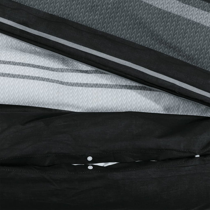 Ensemble De Housse De Couette Noir Et Blanc 200X200 Cm Coton Rayures Noires