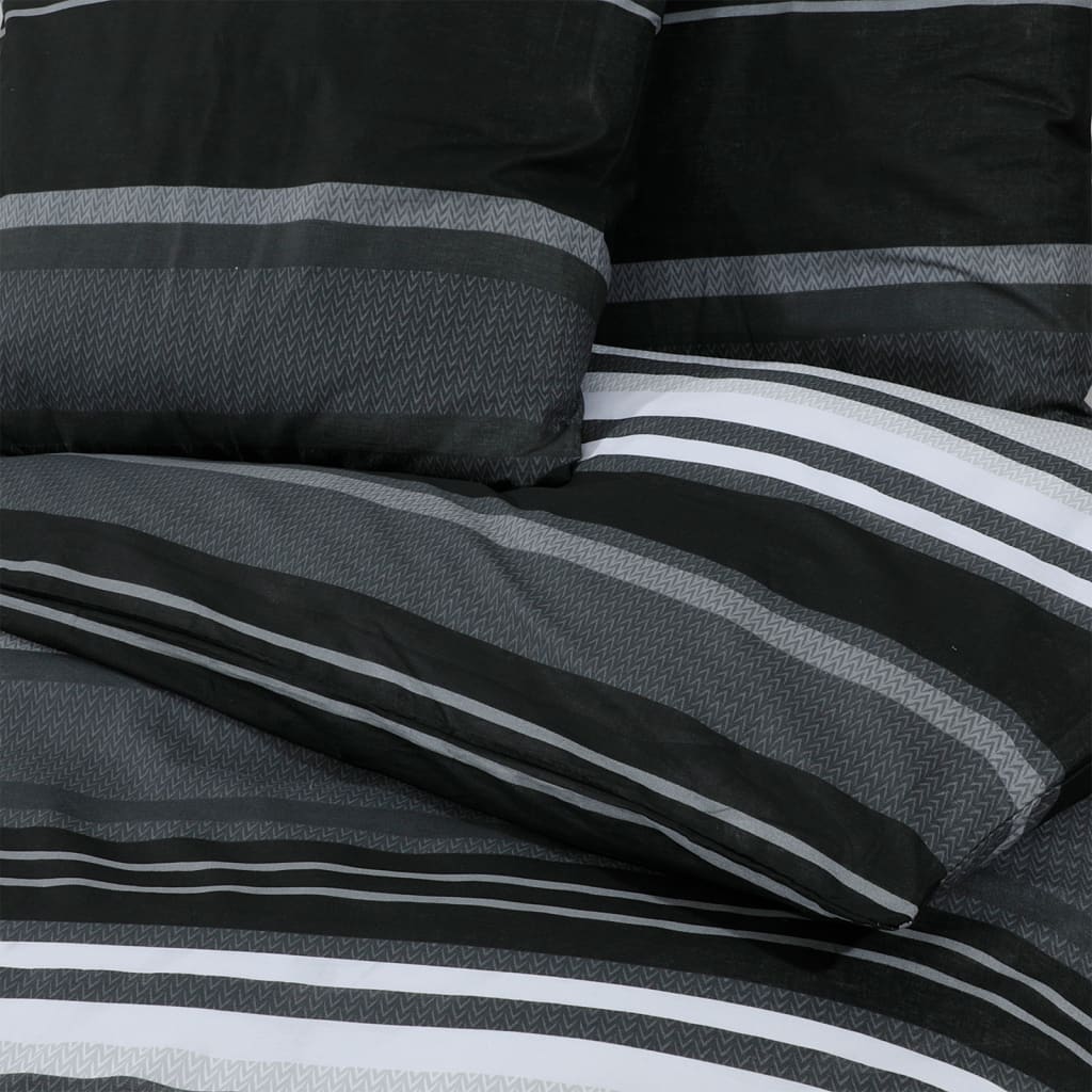 Ensemble De Housse De Couette Noir Et Blanc 200X200 Cm Coton Rayures Noires