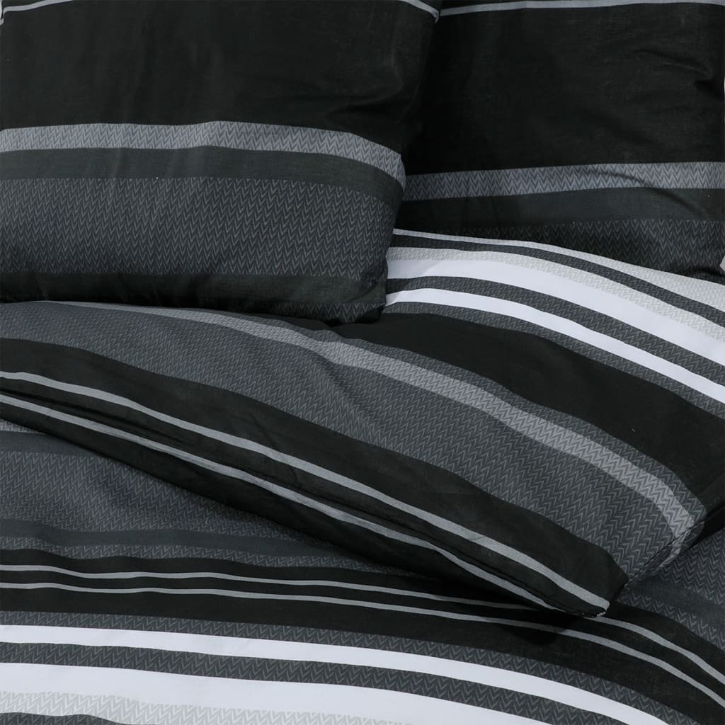 Ensemble De Housse De Couette Noir Et Blanc 225X220 Cm Coton Rayures Noires