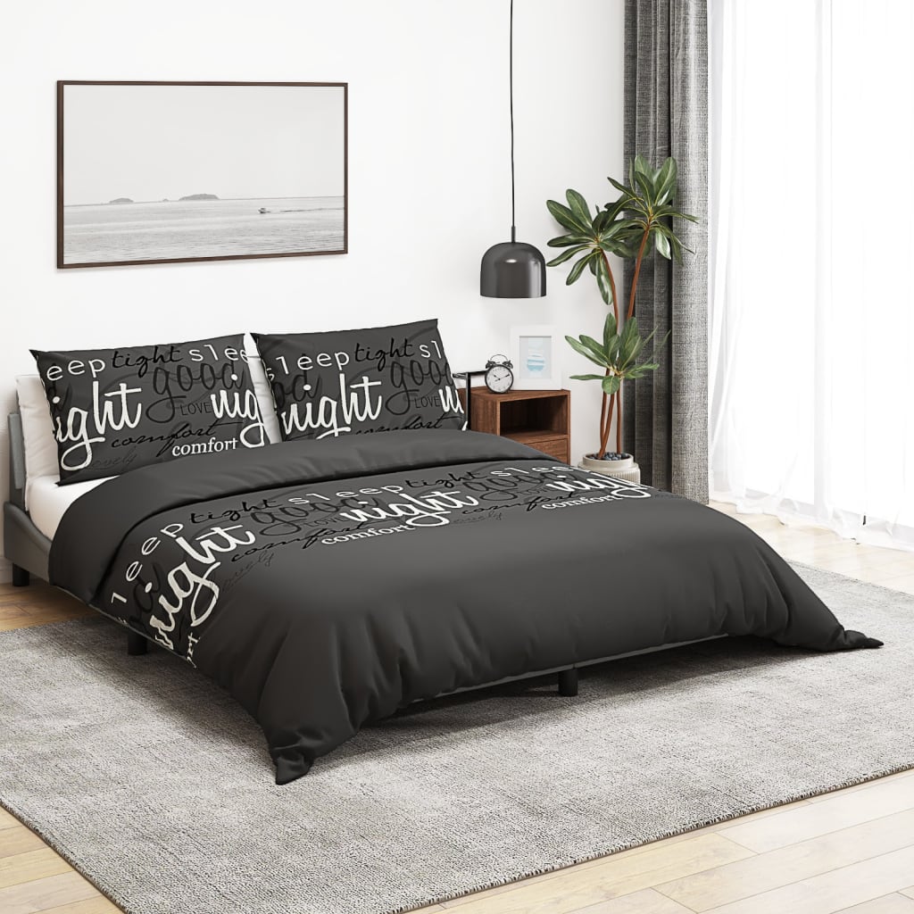 Ensemble De Housse De Couette Noir 140X200 Cm Coton Noir Et Blanc