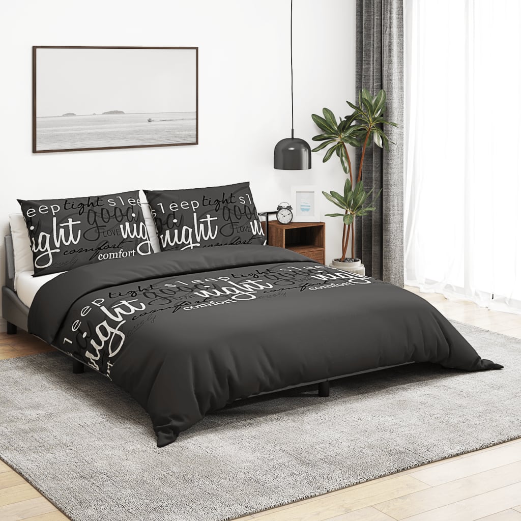 Ensemble De Housse De Couette Noir 200X200 Cm Coton Noir Et Blanc