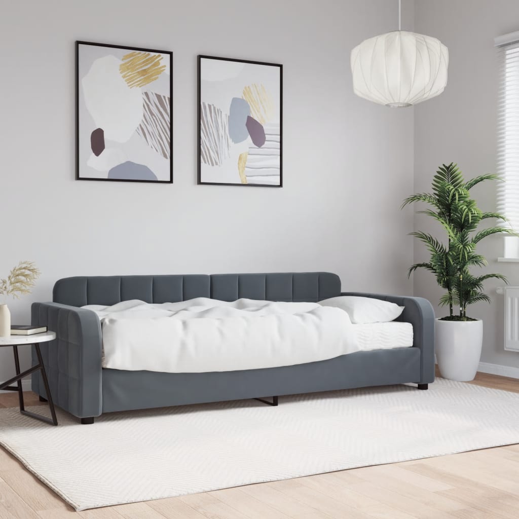 Lit De Jour Avec Gigogne Et Tiroirs 90X190Cm Velours Gris Foncé