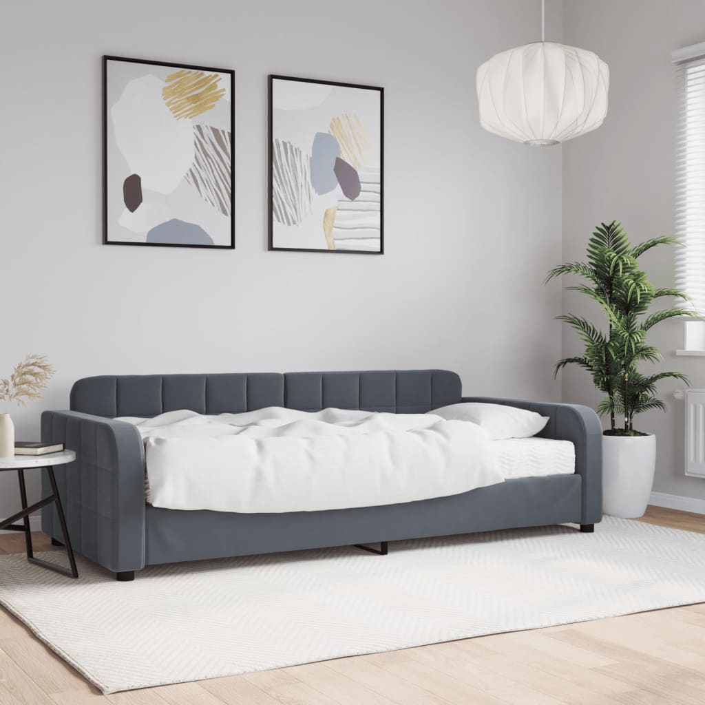 Lit De Jour Avec Gigogne Et Tiroirs 90X190Cm Velours Gris Foncé