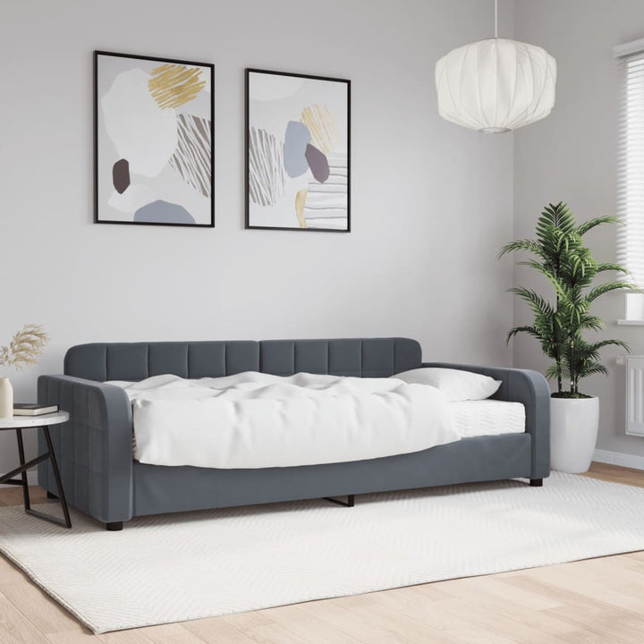 Lit De Jour Avec Gigogne Et Tiroirs 90X190Cm Velours Gris Foncé