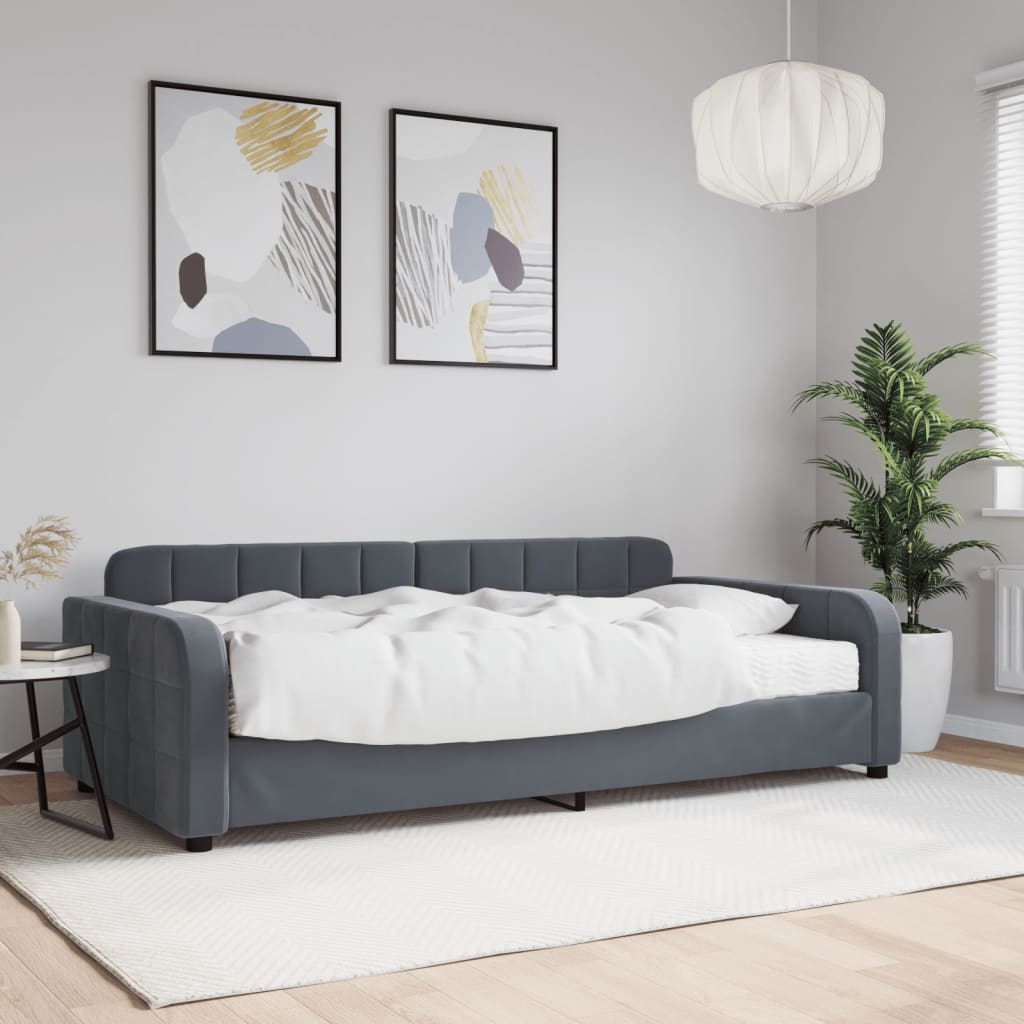 Lit De Jour Avec Gigogne Et Tiroirs 90X190Cm Velours Gris Foncé