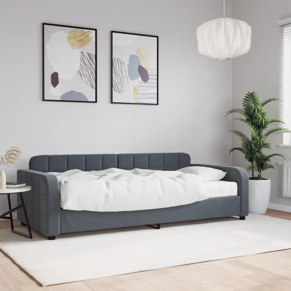 Lit De Jour Avec Gigogne Et Tiroirs 90X190Cm Velours Gris Foncé
