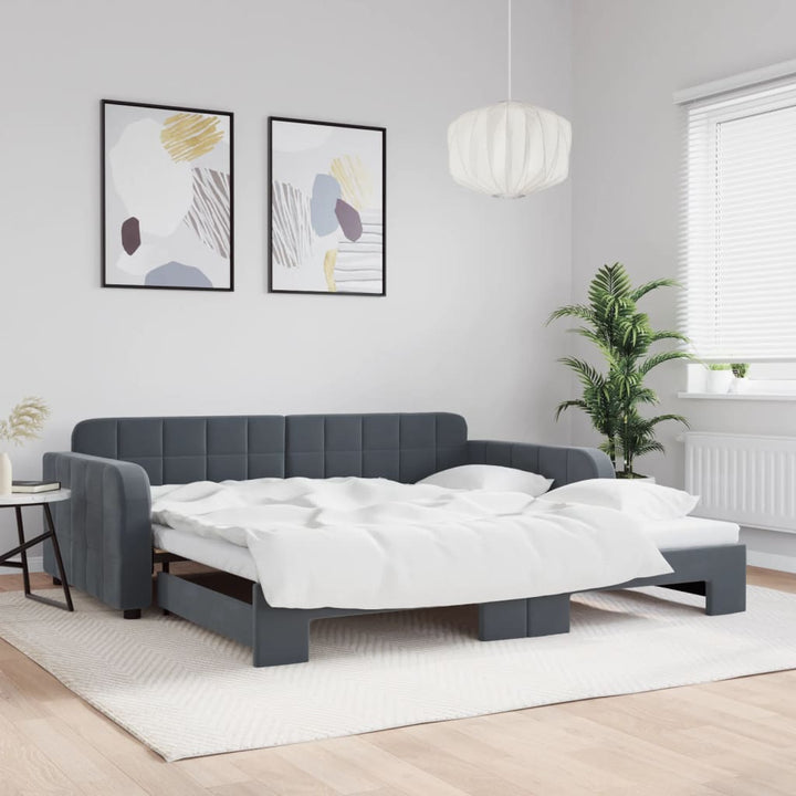 Lit De Jour Avec Gigogne Et Tiroirs 90X190Cm Velours Gris Foncé