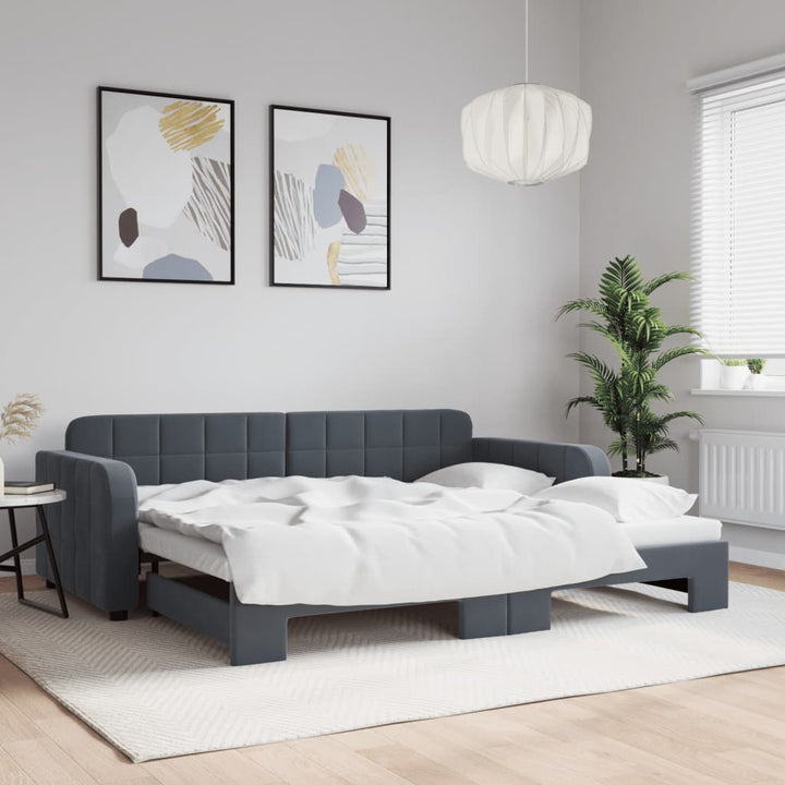 Lit De Jour Avec Gigogne Et Tiroirs 90X190Cm Velours Gris Foncé