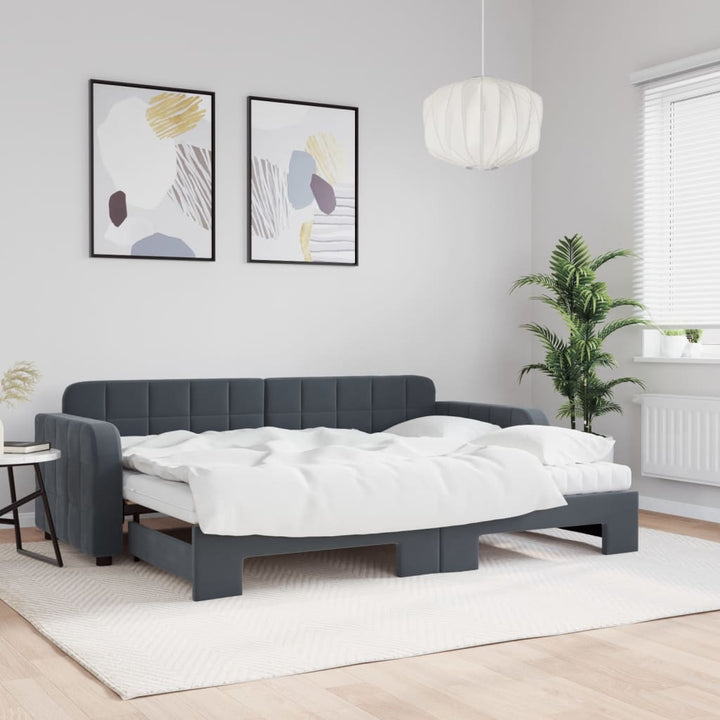 Lit De Jour Avec Gigogne Et Tiroirs 90X190Cm Velours Gris Foncé