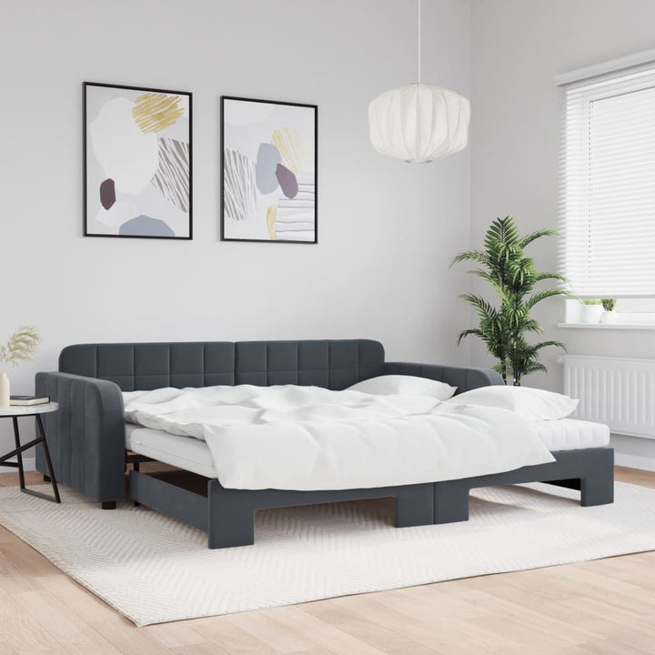 Lit De Jour Avec Gigogne Et Tiroirs 90X190Cm Velours Gris Foncé