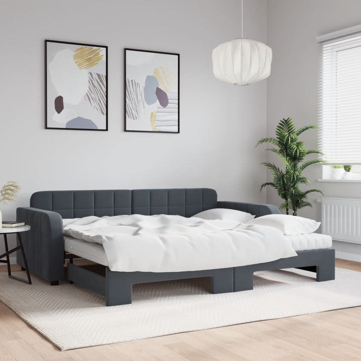 Lit De Jour Avec Gigogne Et Tiroirs 90X190Cm Velours Gris Foncé