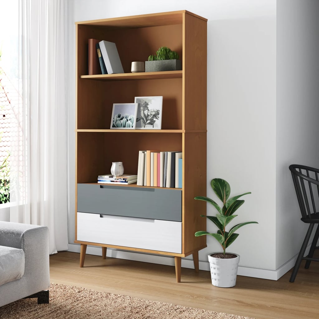 Bibliothèque Molde 85X35X170,5 Cm Bois Massif De Pin