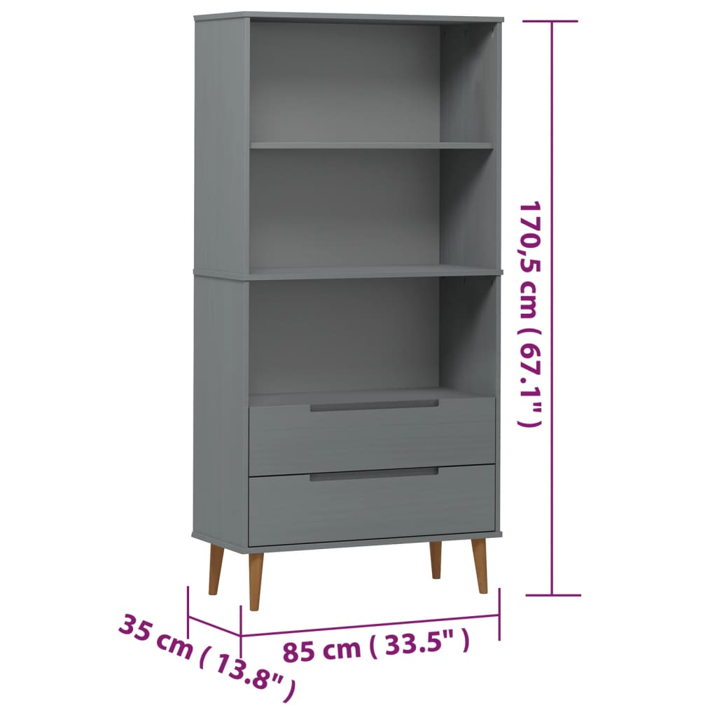 Bibliothèque Molde 85X35X170,5 Cm Bois Massif De Pin