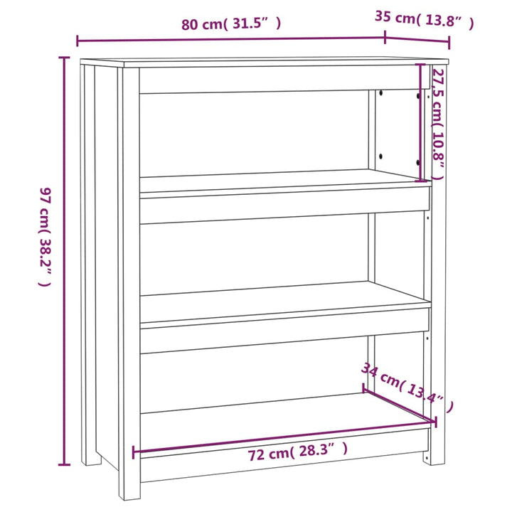Bibliothèque 80X35X Bois De Pin Massif Blanc