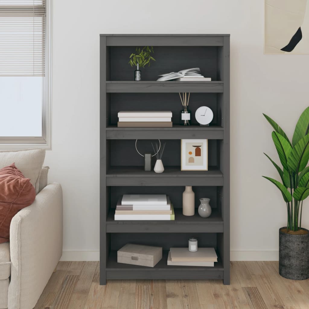 Bibliothèque 80X35X Bois De Pin Massif Gris