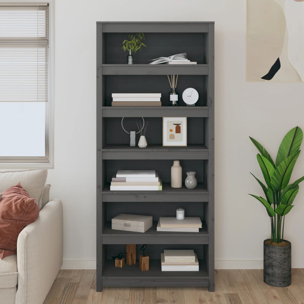 Bibliothèque 80X35X Bois De Pin Massif Gris
