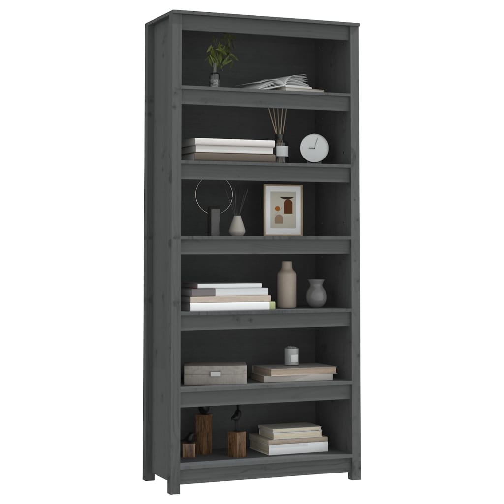 Bibliothèque 80X35X Bois De Pin Massif Gris