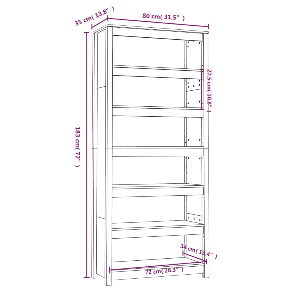 Bibliothèque 80X35X Bois De Pin Massif Gris