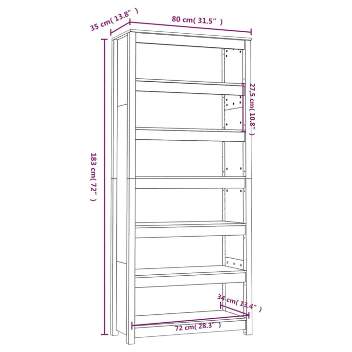 Bibliothèque 80X35X Bois De Pin Massif Gris
