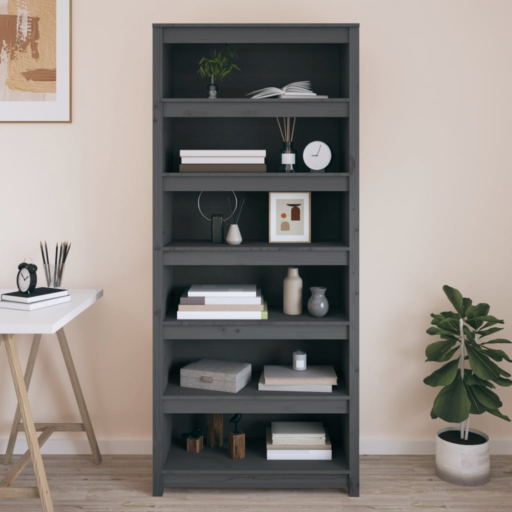 Bibliothèque 80X35X Bois De Pin Massif Gris