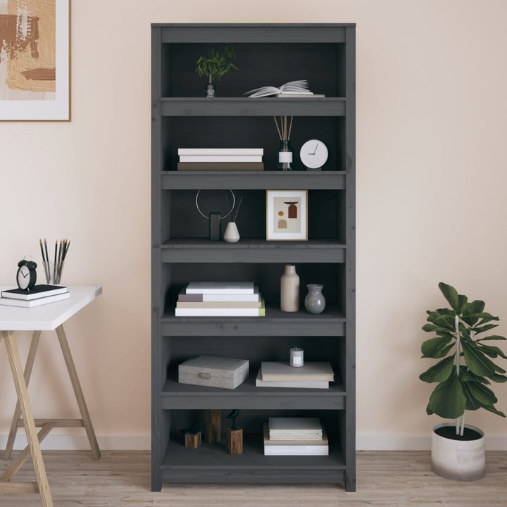 Bibliothèque 80X35X Bois De Pin Massif Gris