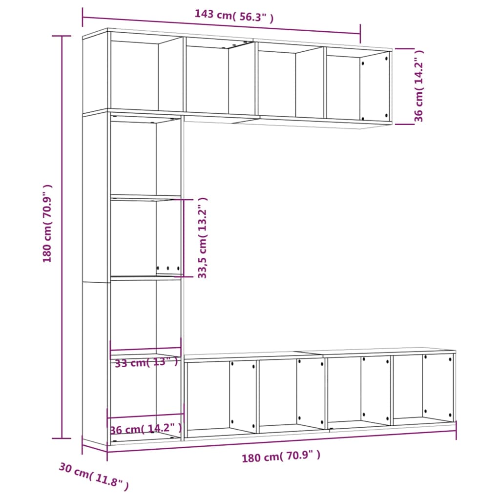 Ensemble Bibliothèque/Meuble Tv 3 Pcs 180X30X180Cm