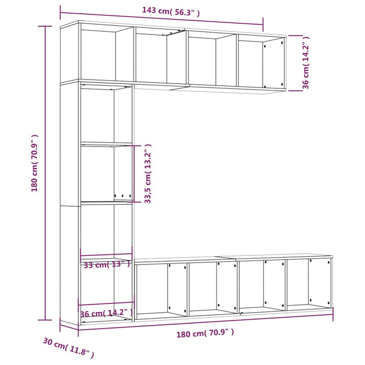Ensemble Bibliothèque/Meuble Tv 3 Pcs 180X30X180Cm