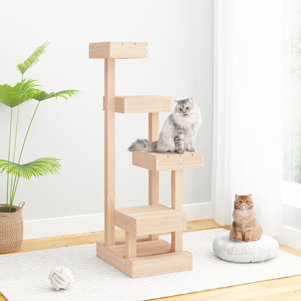 Arbre À Chat Cire Marron 45,5X49X103 Cm Bois De Pin Massif