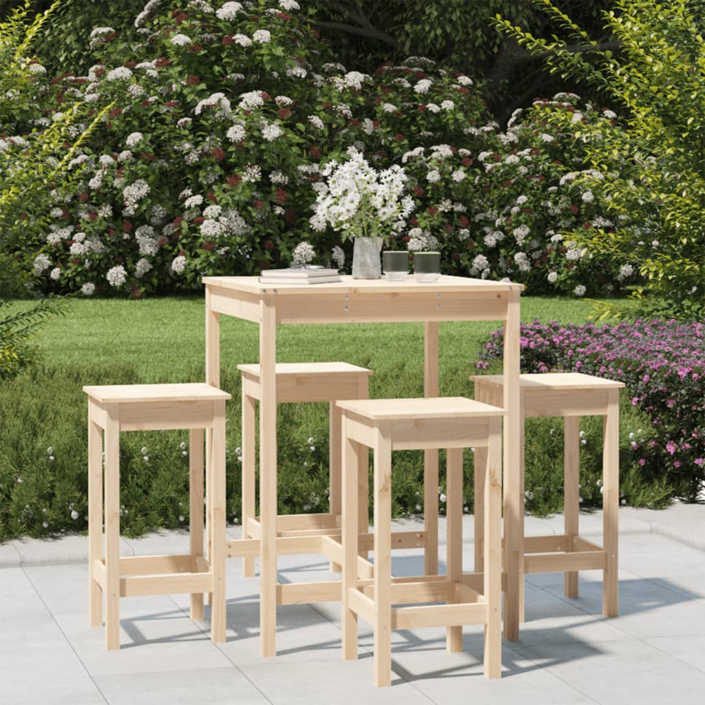 Ensemble De Bar De Jardin 5 Pcs Bois De Pin Massif