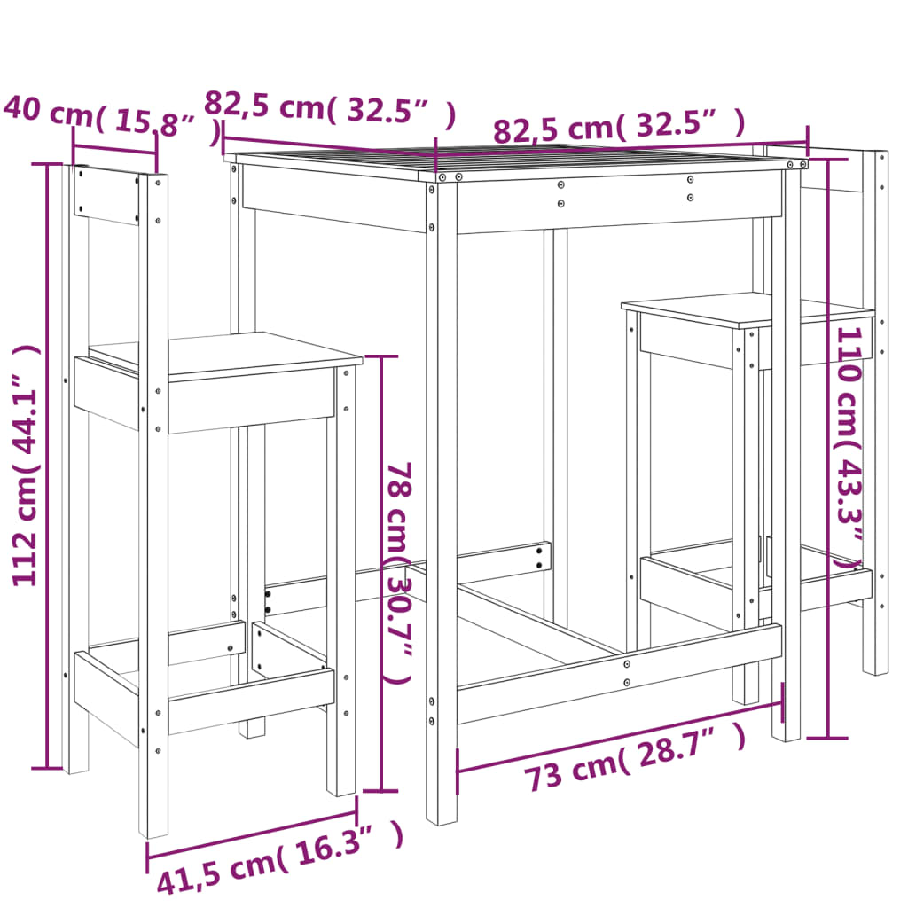 Ensemble De Bar De Jardin 3 Pcs Bois De Pin Massif