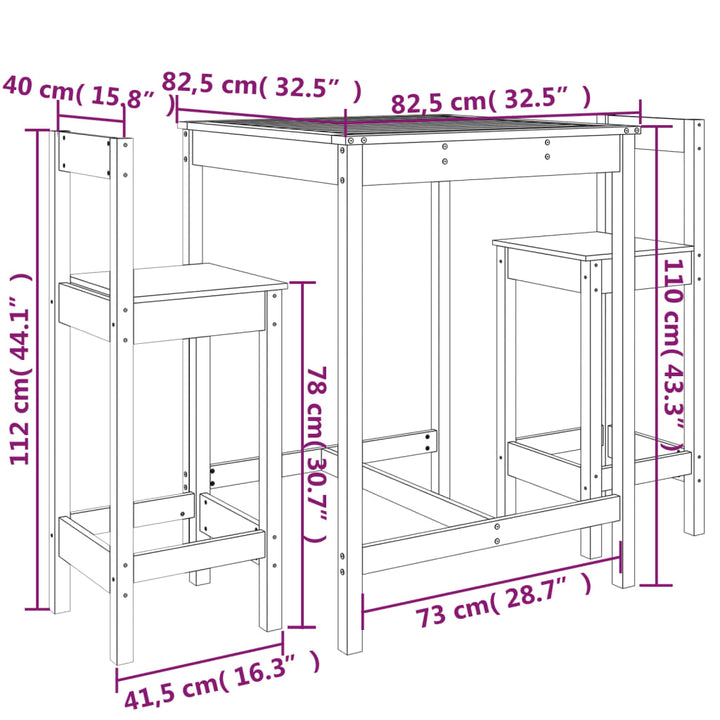 Ensemble De Bar De Jardin 3 Pcs Bois De Pin Massif
