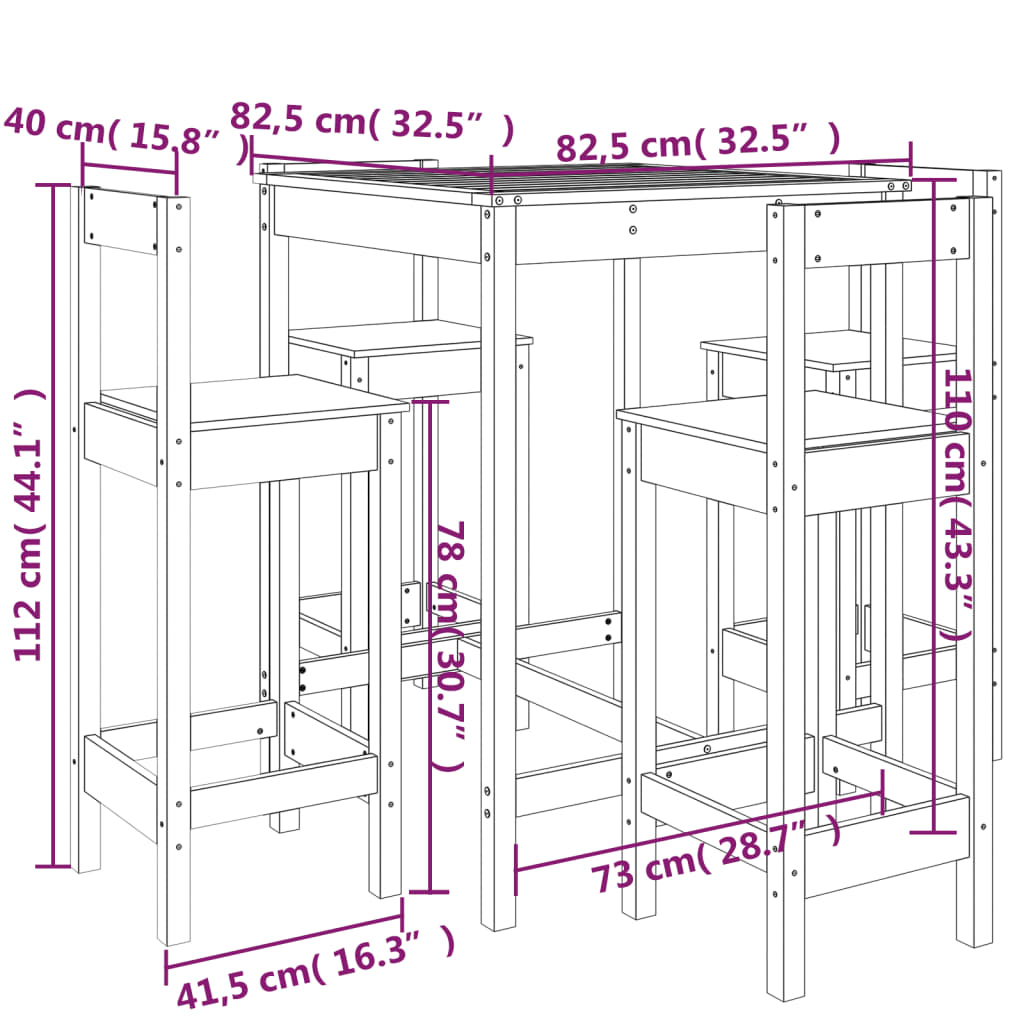 Ensemble De Bar De Jardin 5 Pcs Bois De Pin Massif