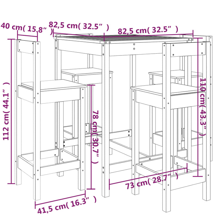 Ensemble De Bar De Jardin 5 Pcs Bois De Pin Massif